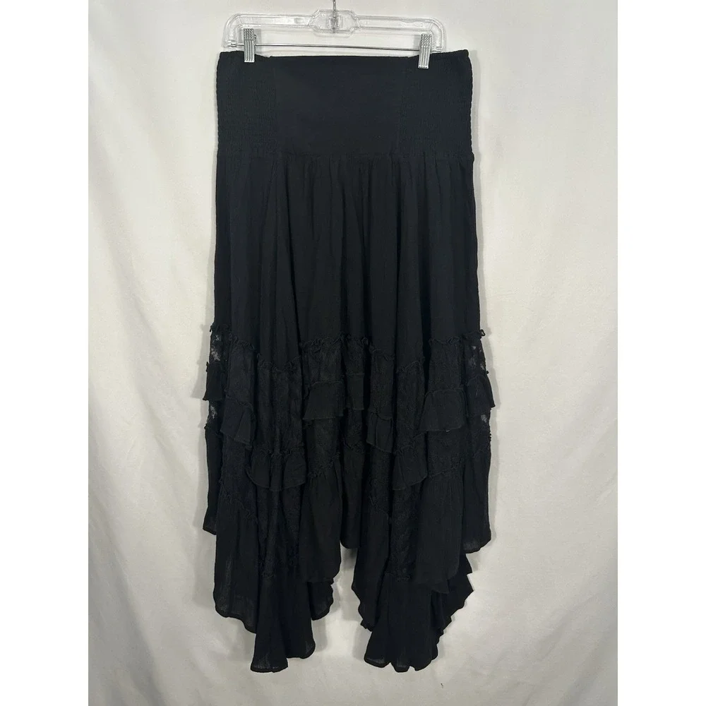 Natural Life Asymmetrical Lace Midi Skirt Size L Boho Black Fairy Grunge Witchy